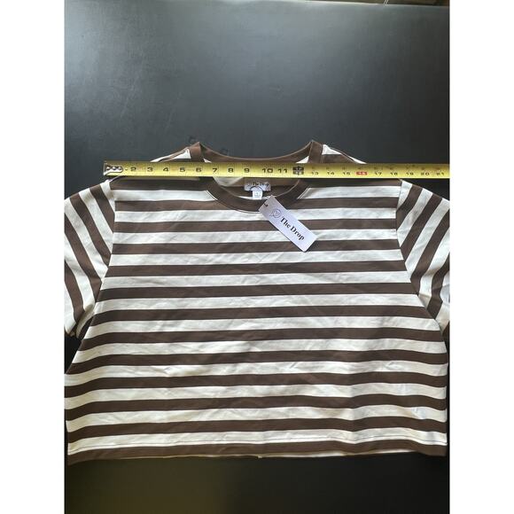 The Drop Women's Sydney SS Cropped Crew Neck T-Shirt Sz L Coffee Bean/White Pin - Picture 7 of 11